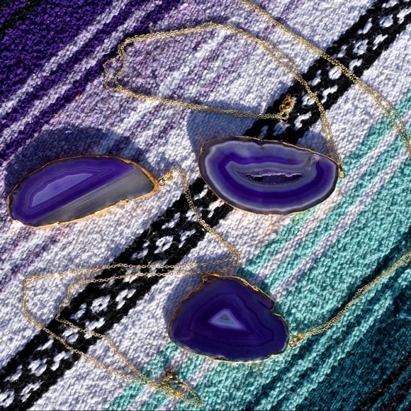 HP🎉 Gold Amethyst Crystal Agate Slice Necklace - Picture 5 of 5